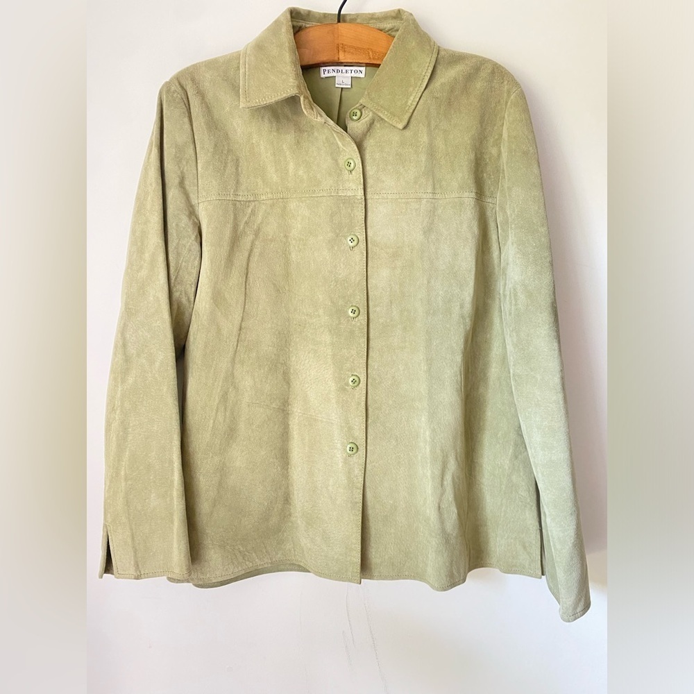 Vintage Pendleton Leather Jacket Women’s Large Olive Green Suede Coat